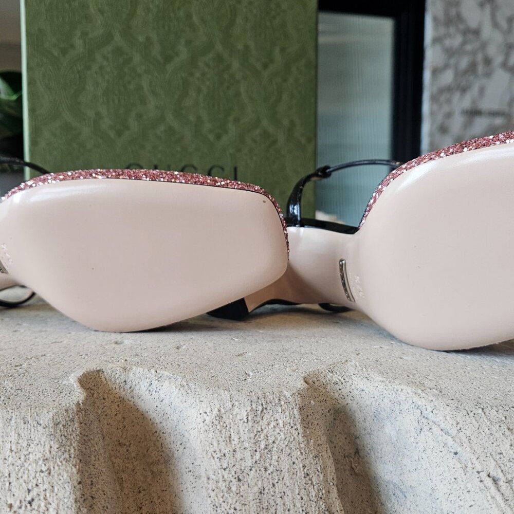 Gucci Pink Glitter Slingback Double G Pumps 55mm - Picture 6 of 8
